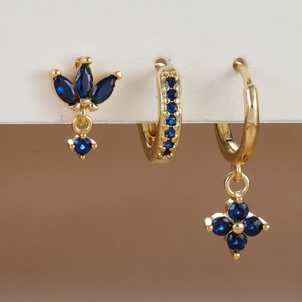 3PCS Zircon Flower Dangle Earrings Set – Stainless Steel