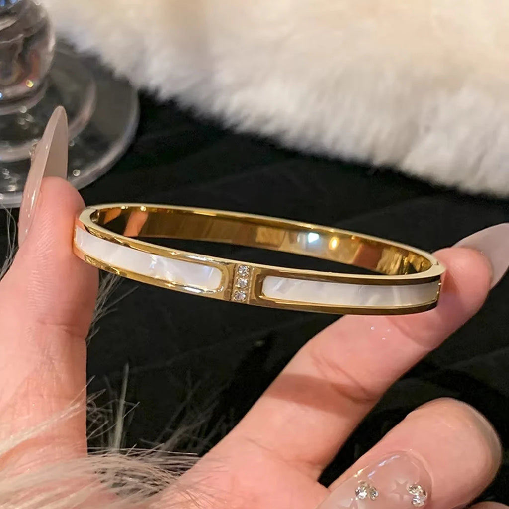 Gold Stainless Steel Titanium Roman Bangle Bracelet