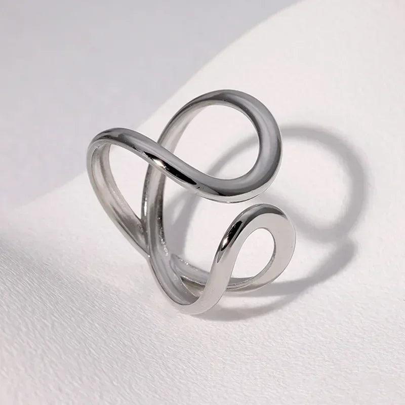 Stainless Steel Wave Open Ring – Gold