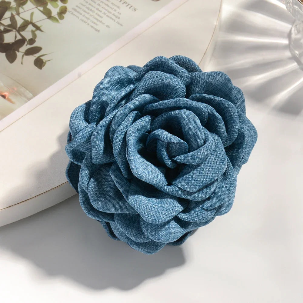 16 Colors Cotton Fabric Rose Flower Hair Claw Clips