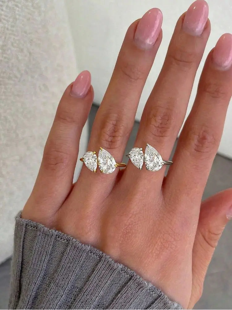 925 Sterling Silver Water Drop CZ Ring