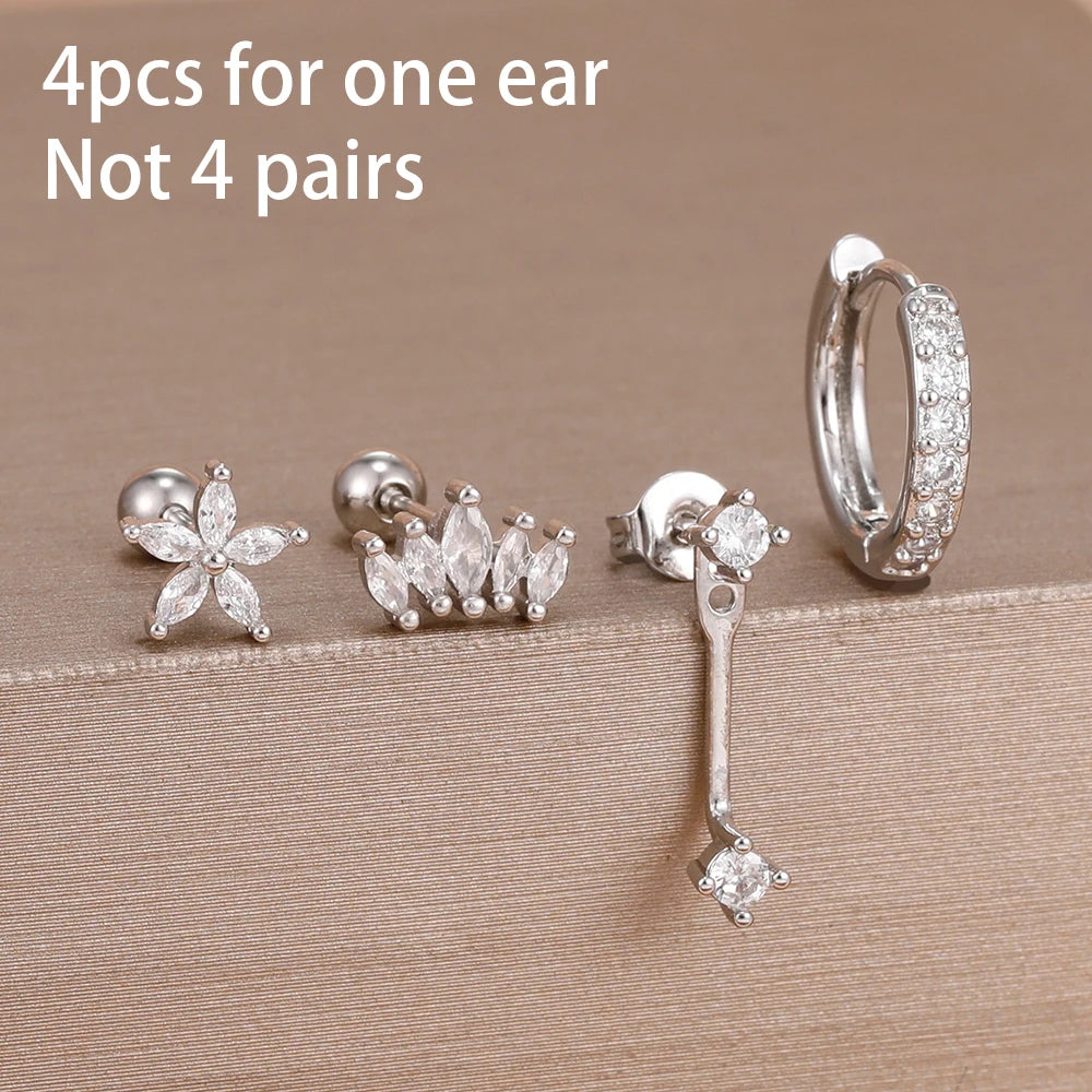 4PCS Stainless Steel Huggie Hoop Earrings Set