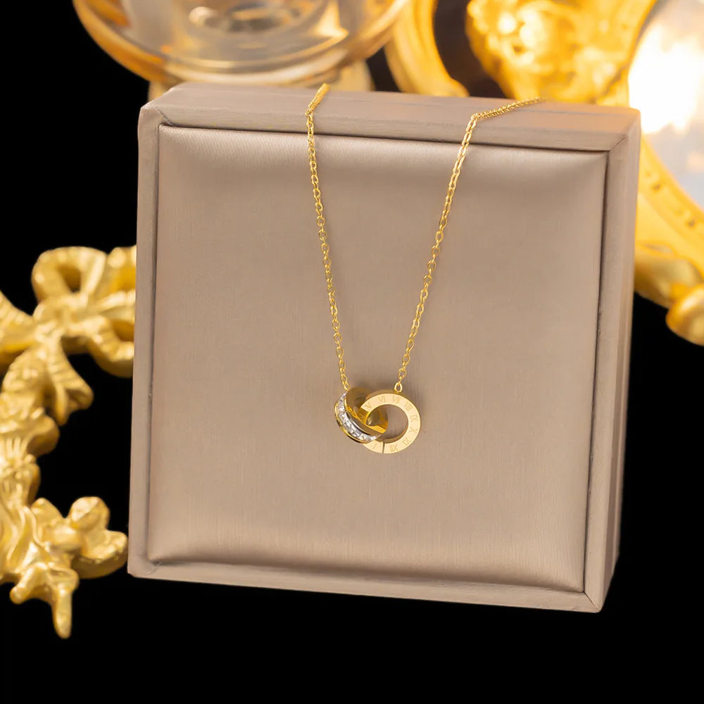 18K Gold Plated Interlocking Circles Necklace – Stainless Steel