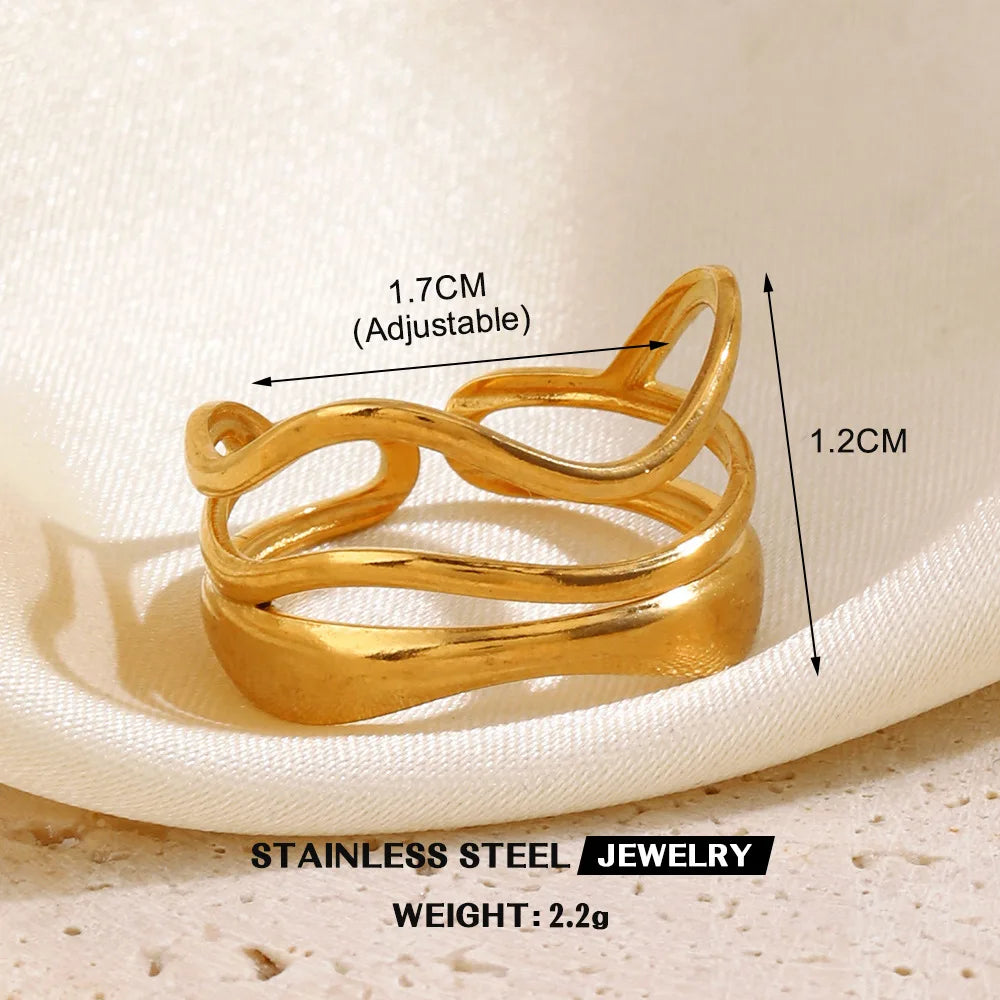 Gold Stainless Steel Heart Ring – Hollow Waterproof