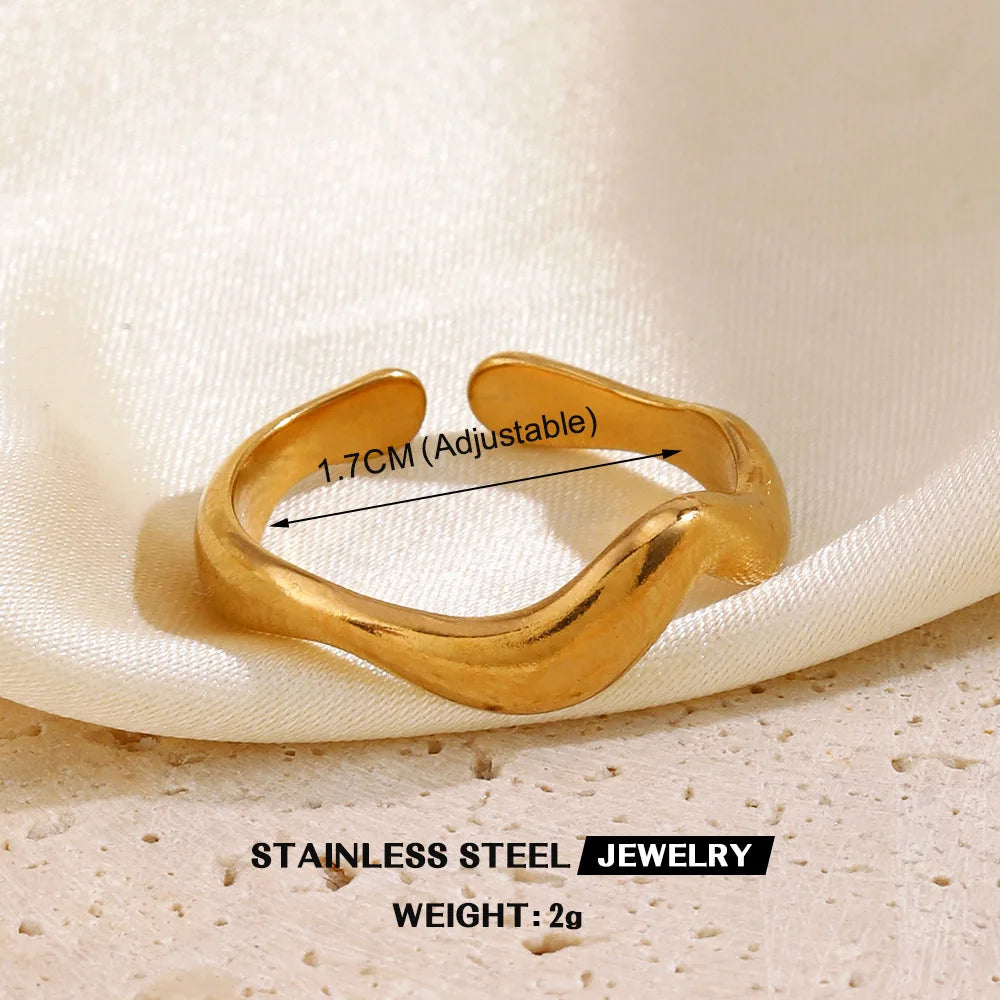 Gold Stainless Steel Heart Ring – Hollow Waterproof