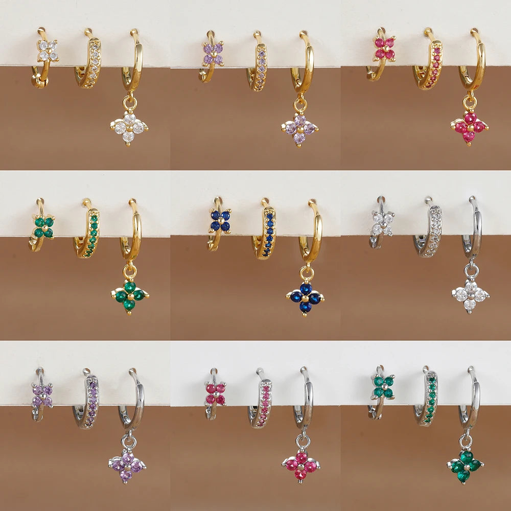 3PCS Stainless Steel Flower Drop Earrings Set