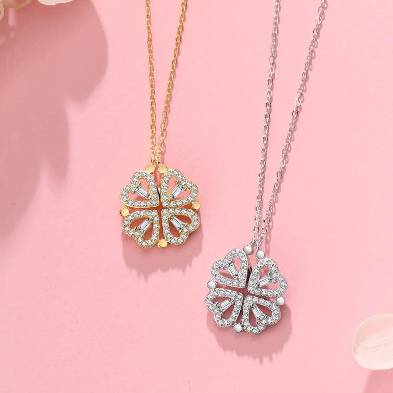 Heart Four Leaf Clover Pendant Necklace