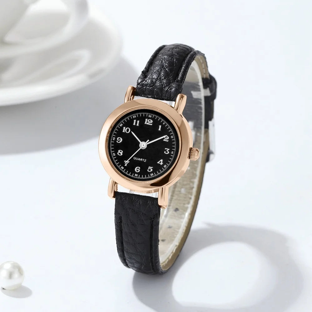 Women’s Fashion Arabic Dial Quartz Watch – Leather Band Wristwatch