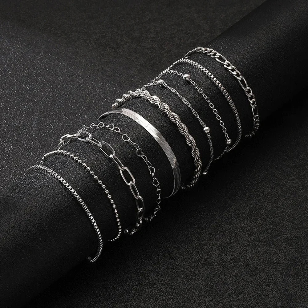 10PCS Vintage Gold Snake Chain Bracelet Set