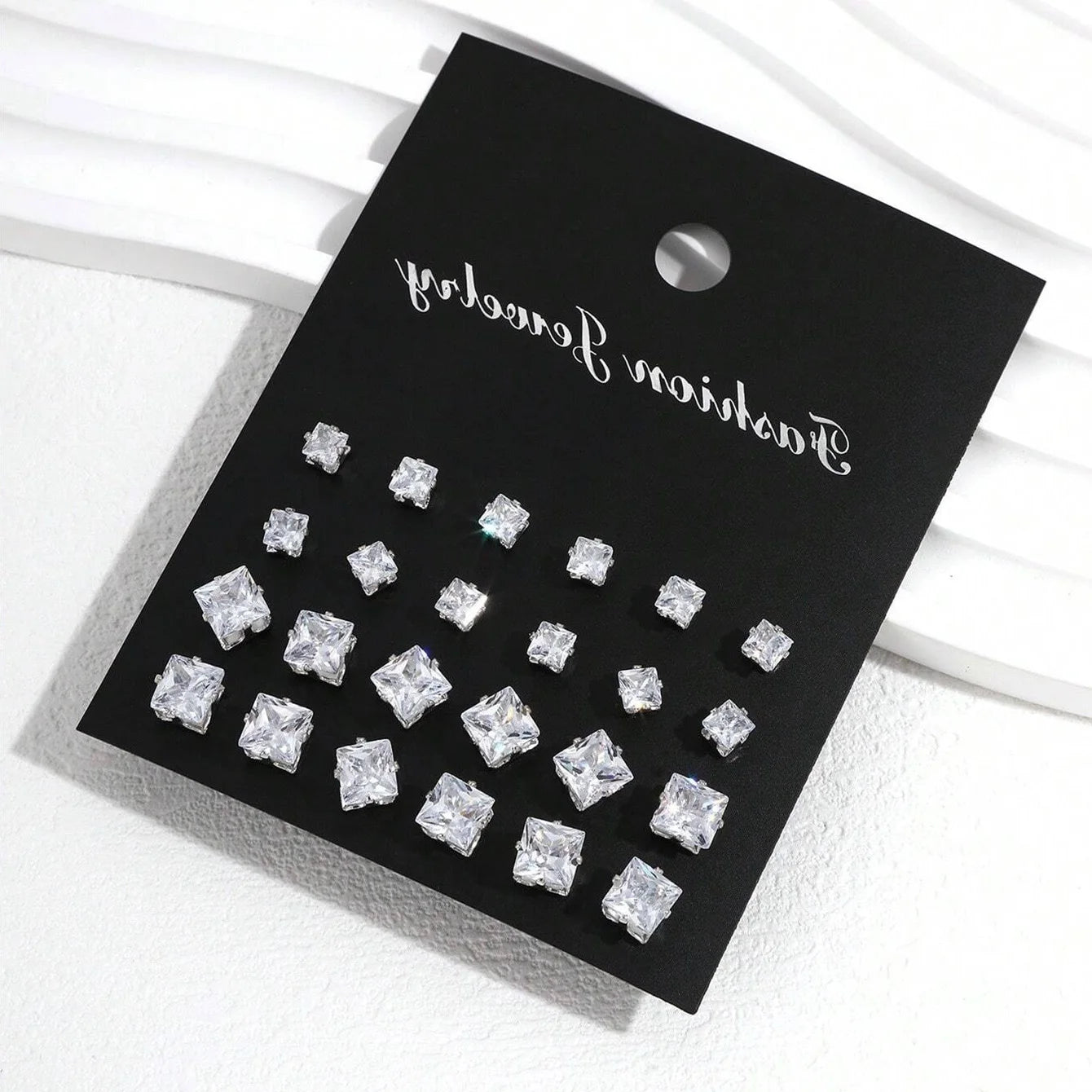 12 Pairs Zircon Zirconia Stud Earrings Set