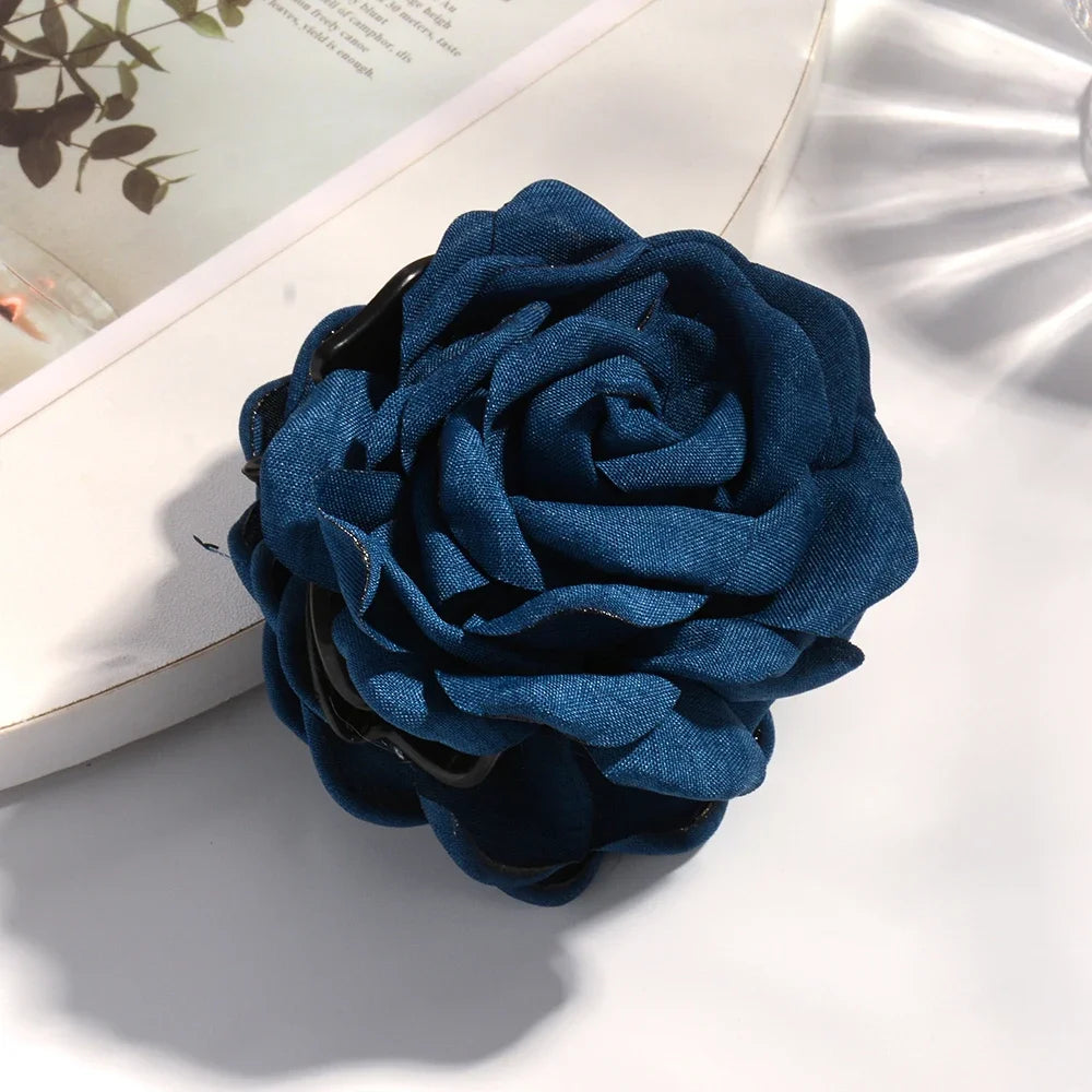 16 Colors Cotton Fabric Rose Flower Hair Claw Clips