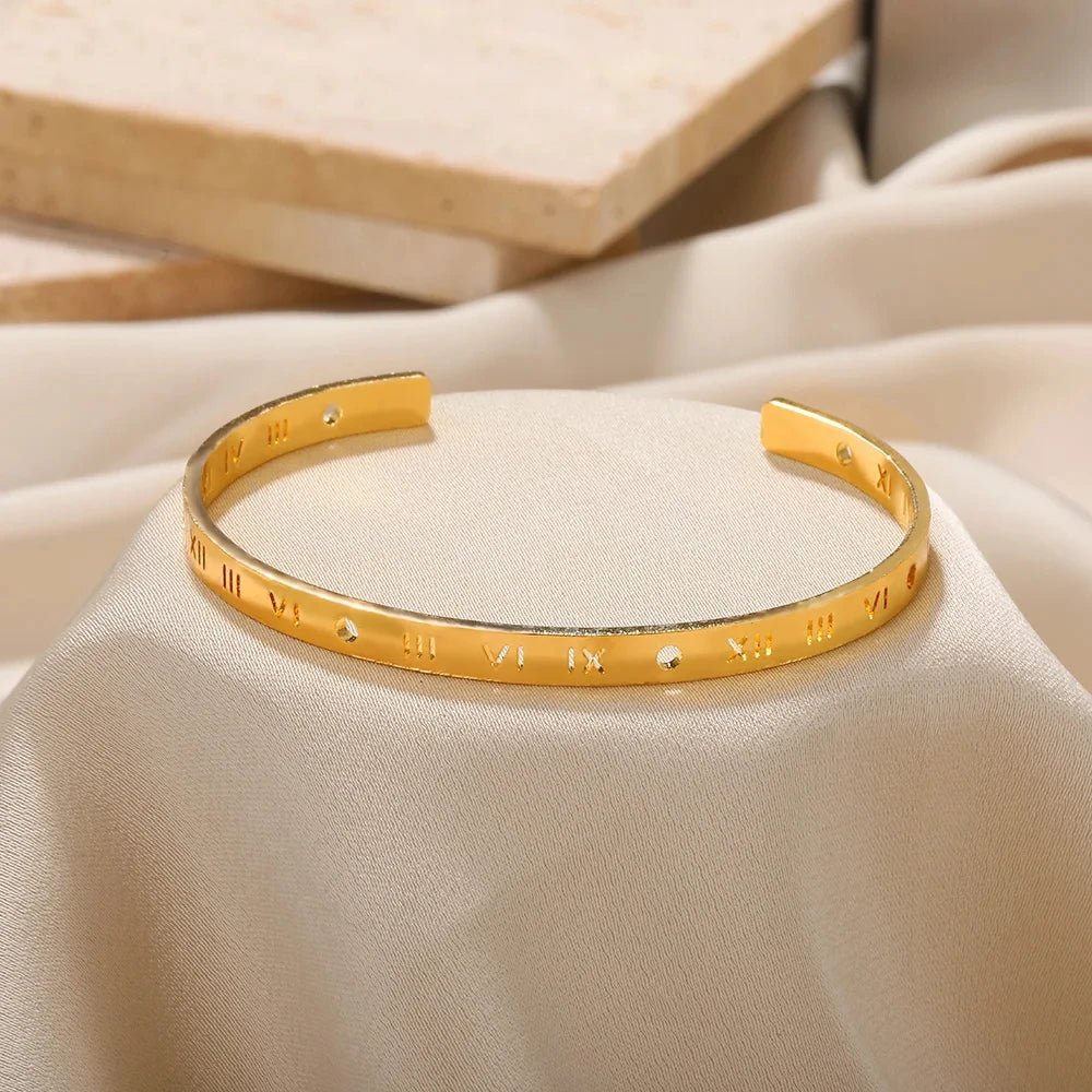 Exquisite Classic Bump Pattern Open Cuff Bracelet – Gold Stainless Steel