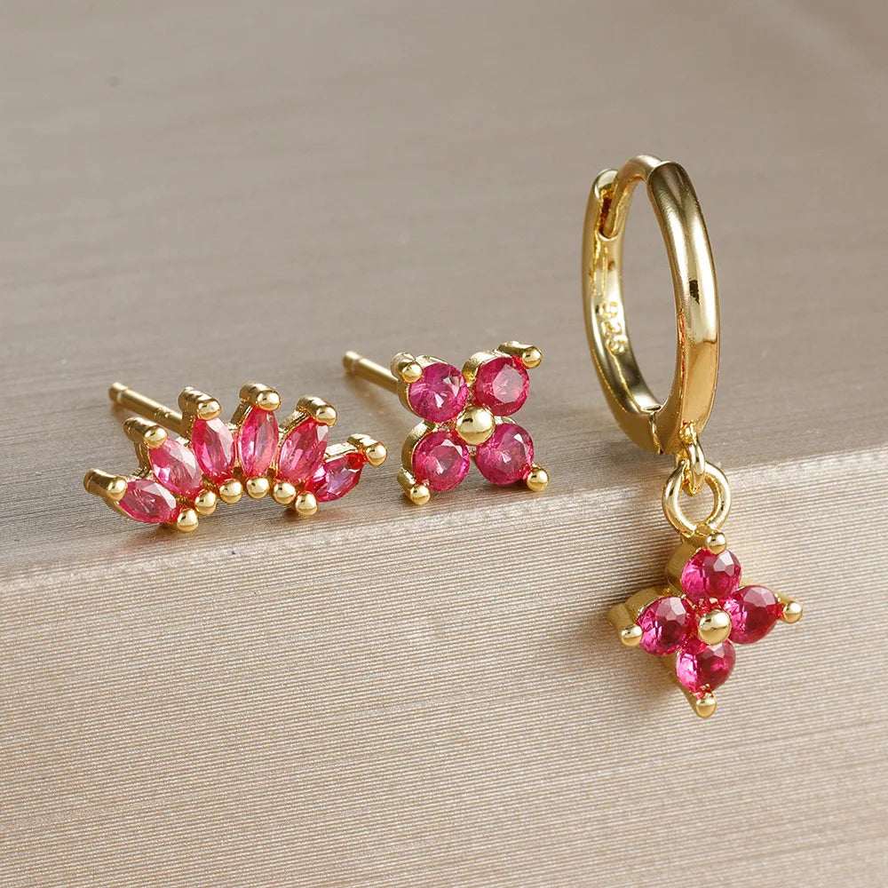 3PCS Zircon Flower Dangle Earrings Set – Stainless Steel