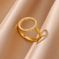 Zircon Crystal Geometric Adjustable Ring – Stainless Steel Gold