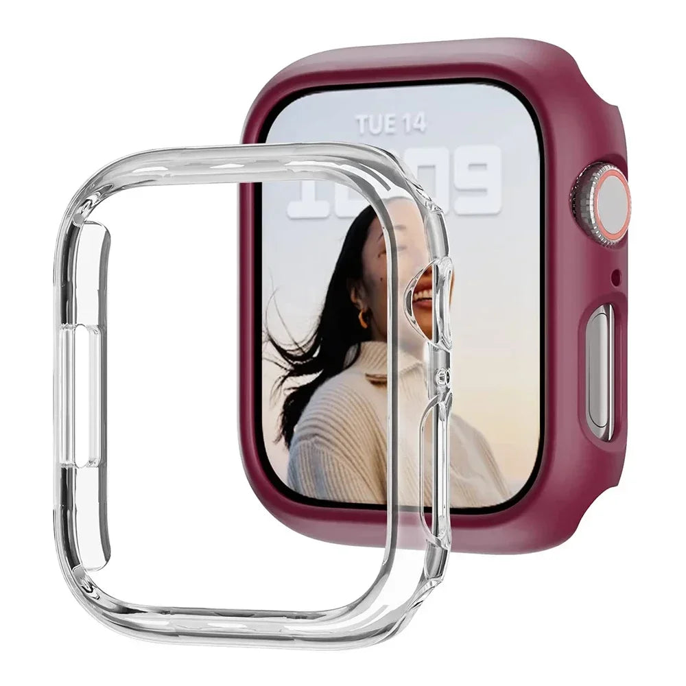 Protective PC bumper case for Apple Watch, durable and lightweight, fits multiple sizes and series.