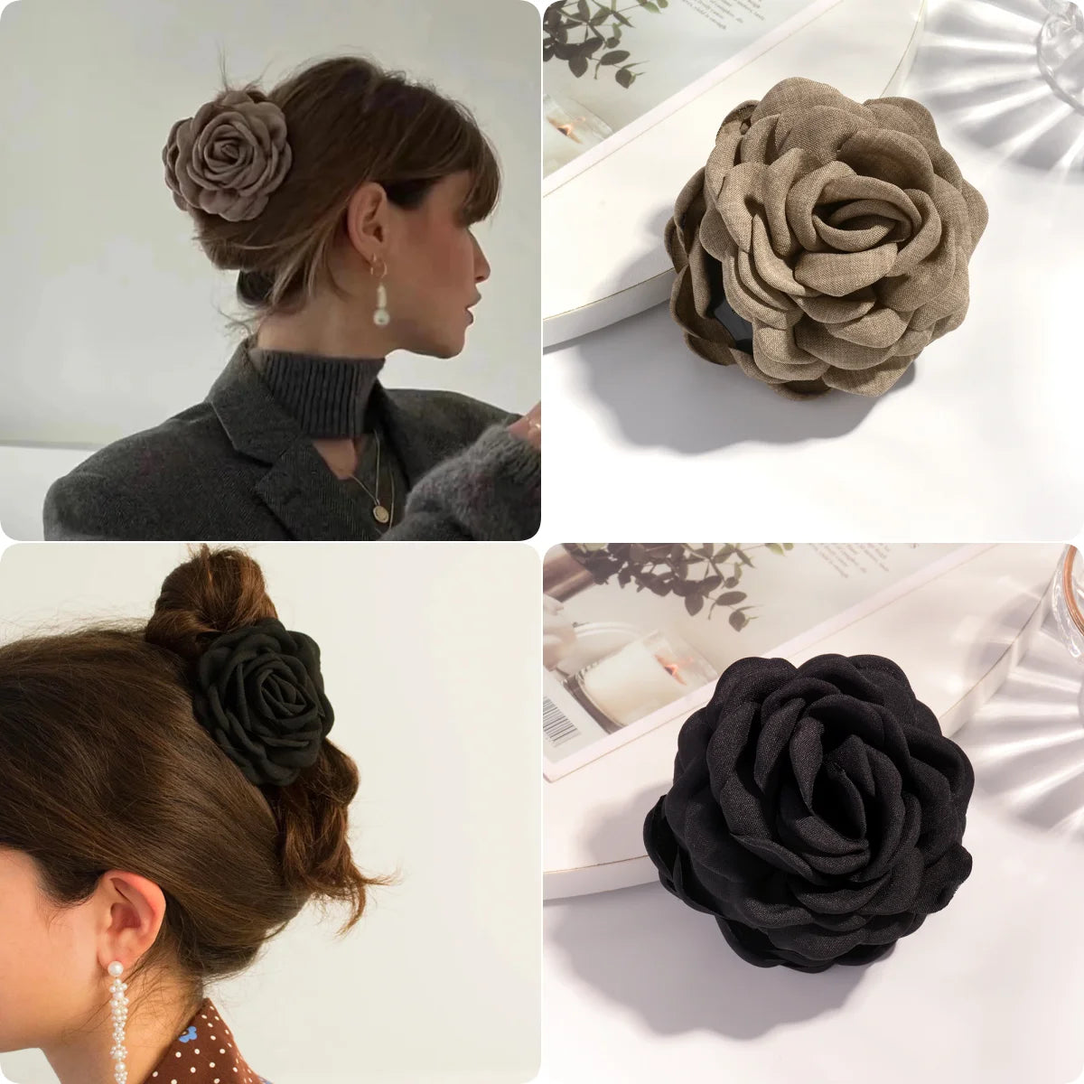 16 Colors Cotton Fabric Rose Flower Hair Claw Clips
