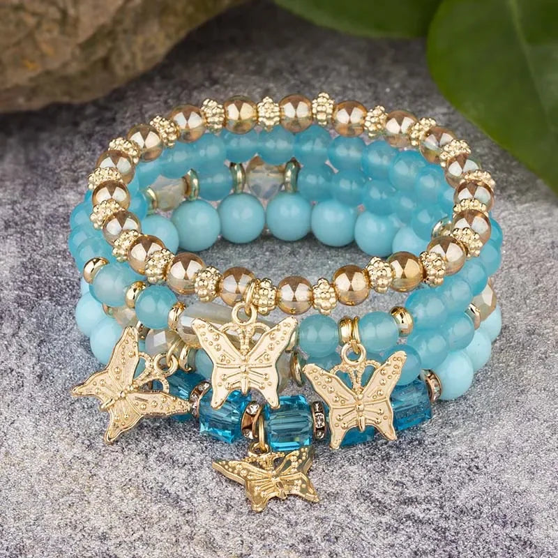 4PCS Butterfly Beaded Bracelet Set