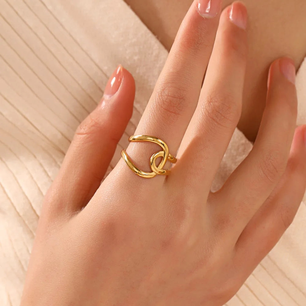 Gold Stainless Steel Heart Ring – Hollow Waterproof