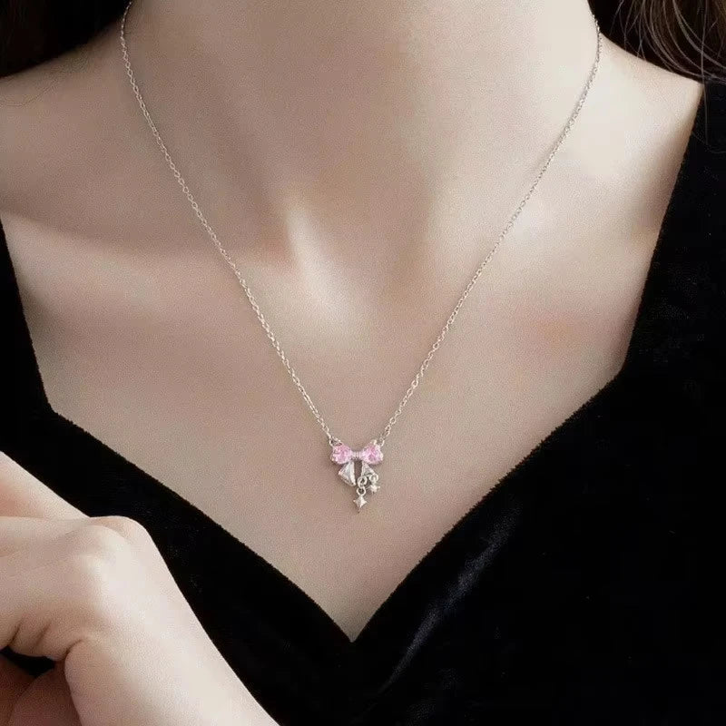 Sweet Pink Bow Necklace