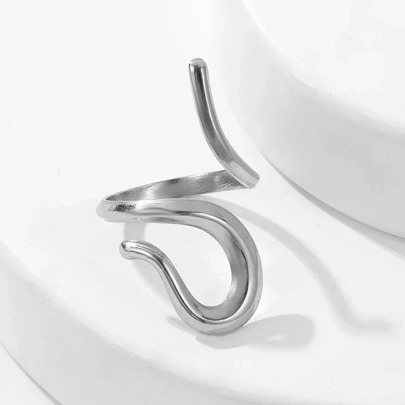 Stainless Steel Wave Open Ring – Gold