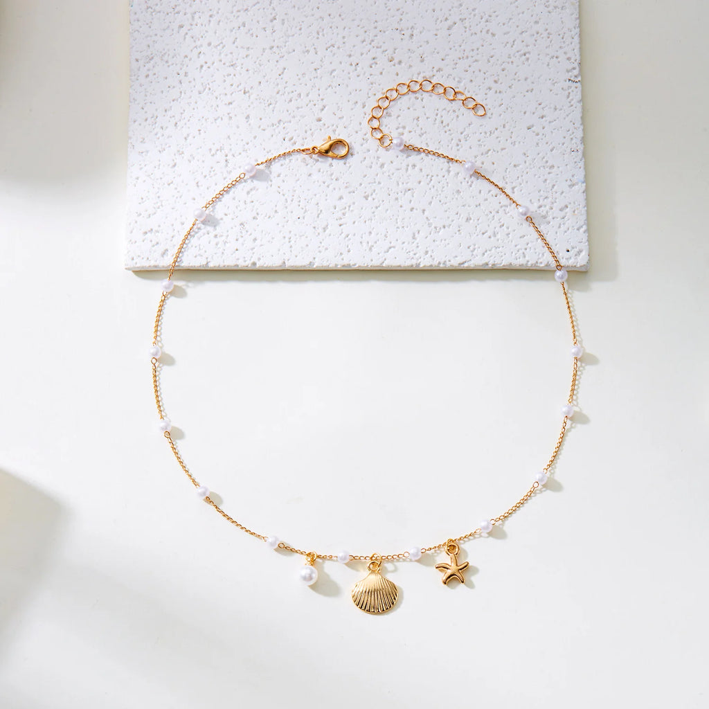 Bohemian Starfish Shell Pearl Choker Necklace