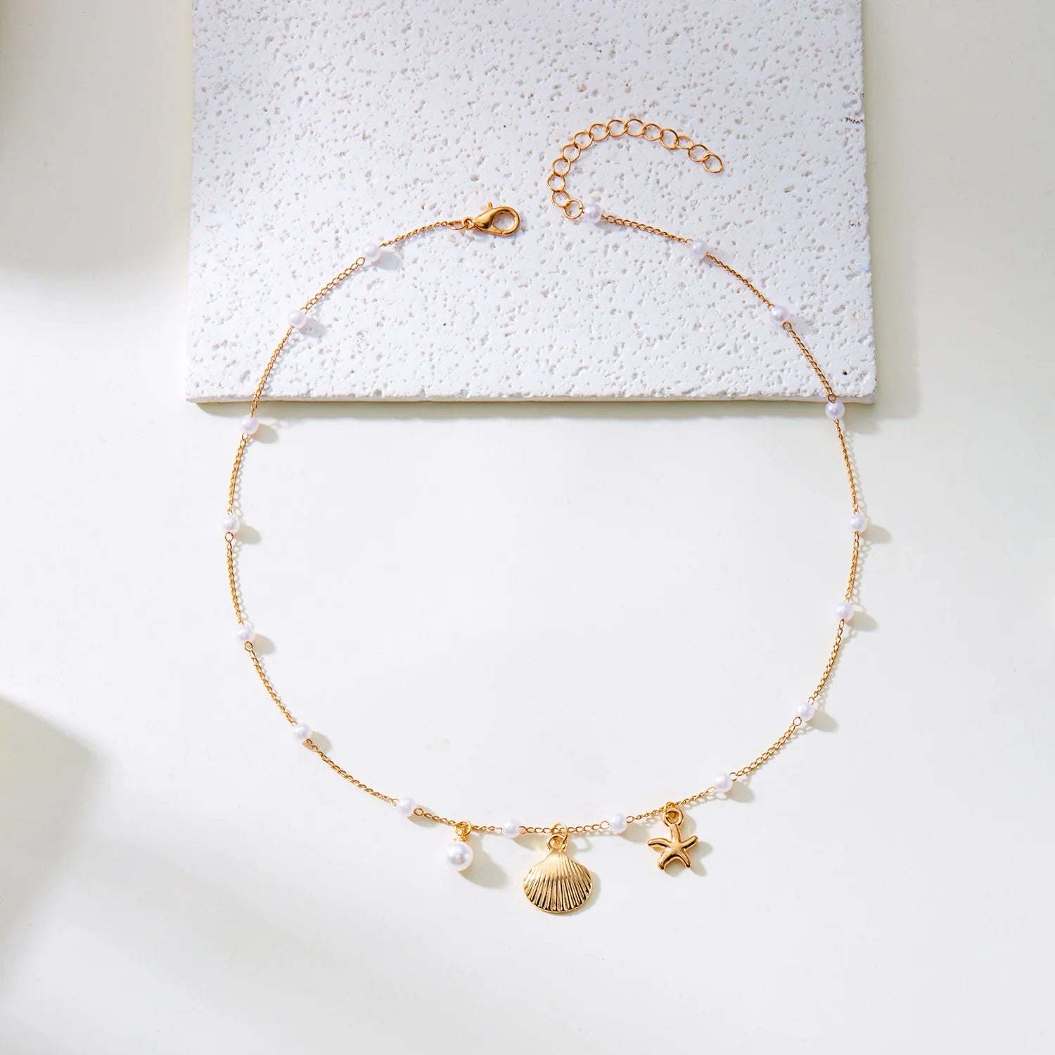 Bohemian Starfish Shell Pearl Choker Necklace