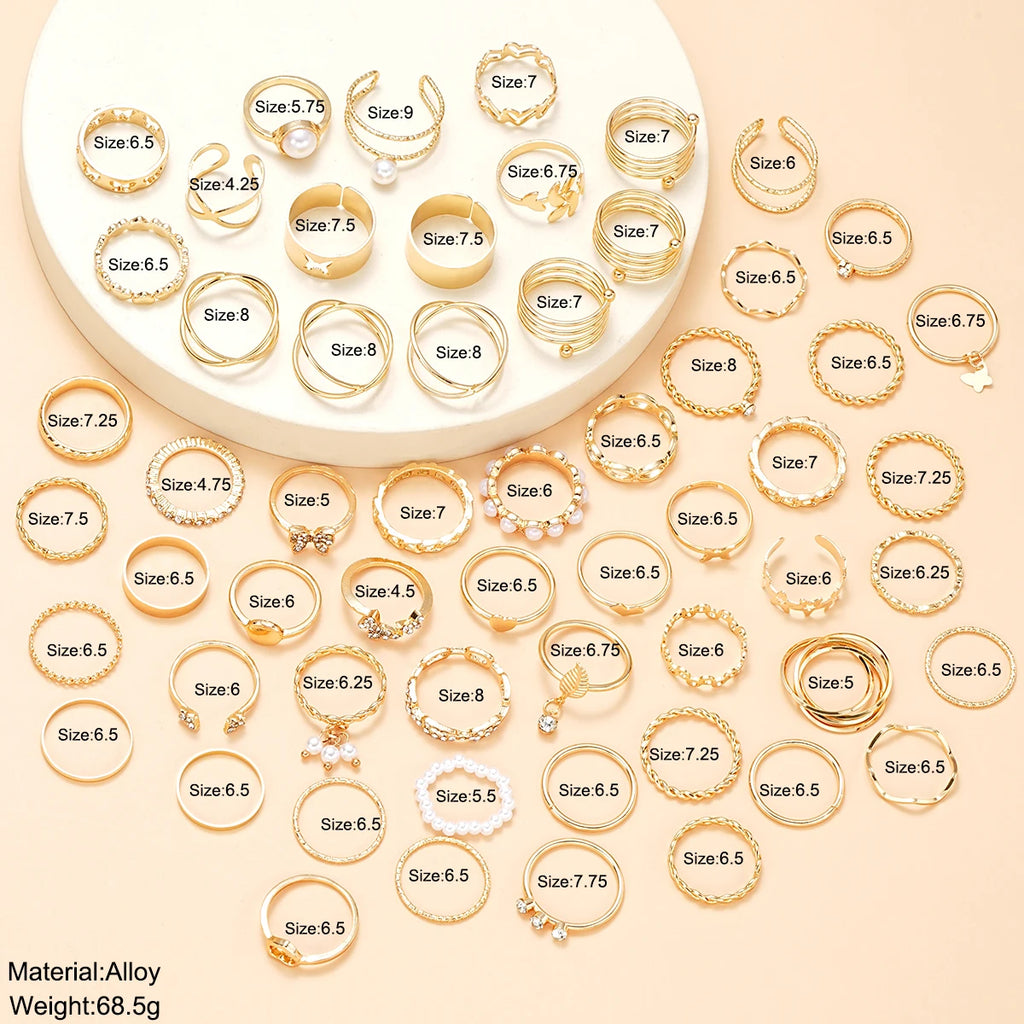 Vintage Gold Rings Set – 58PCS