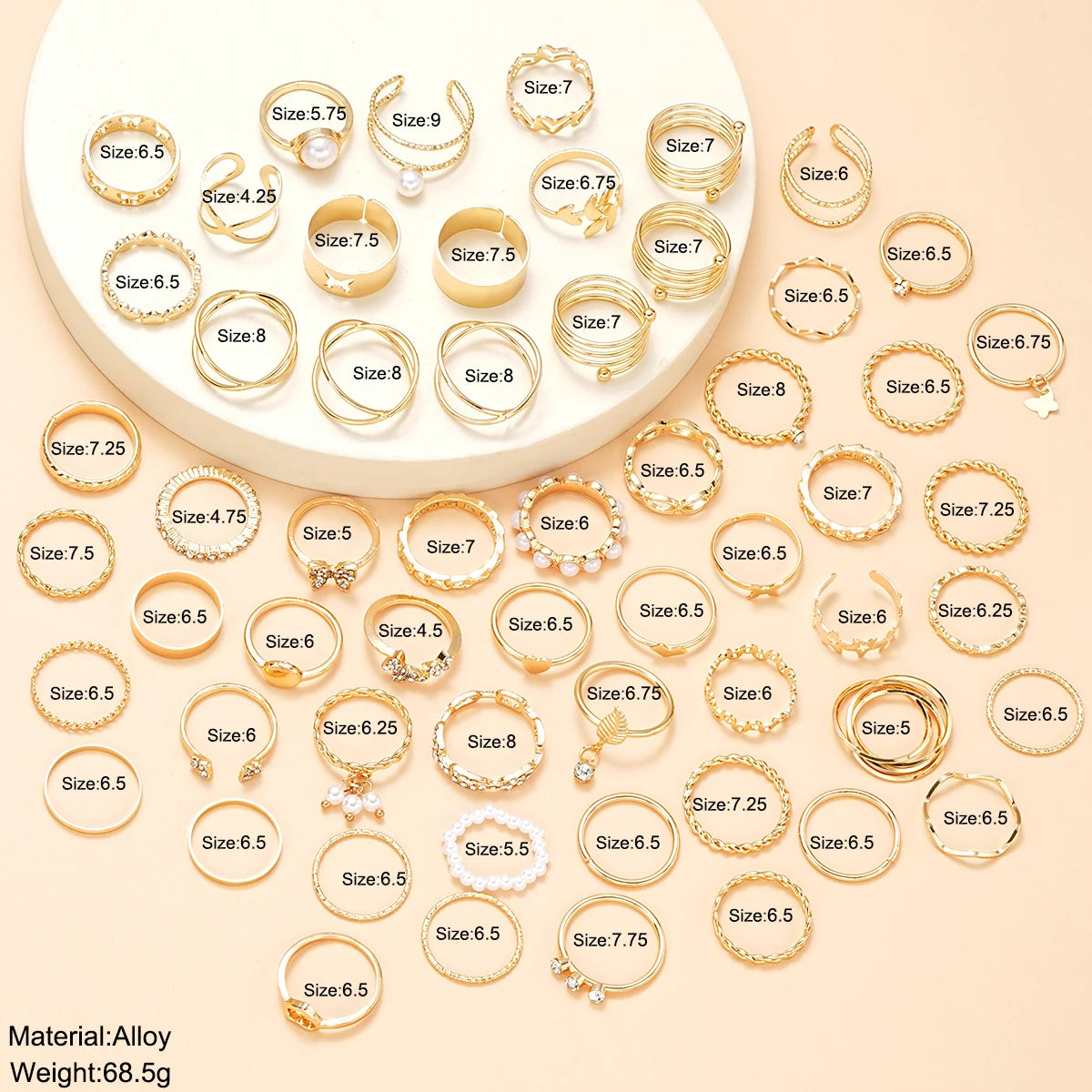 Vintage Gold Rings Set – 58PCS