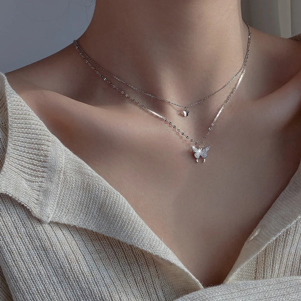Shiny Double Layer Butterfly Necklace