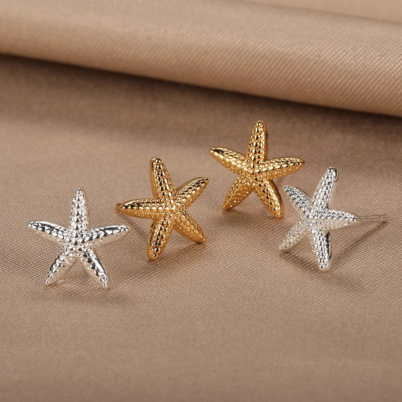 Vintage Starfish Stainless Steel Stud Earrings