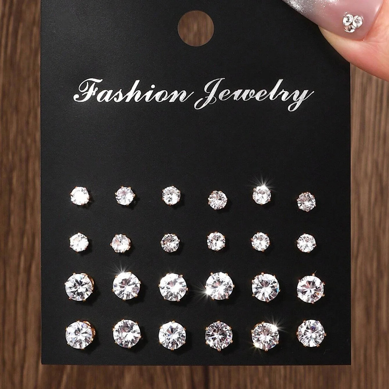 12 Pairs Zircon Zirconia Stud Earrings Set