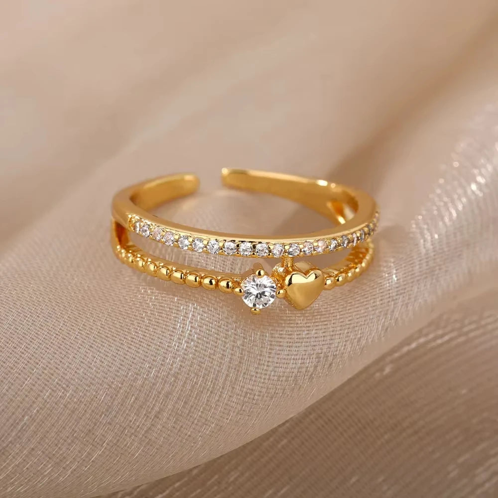 Zircon Crystal Geometric Adjustable Ring – Stainless Steel Gold