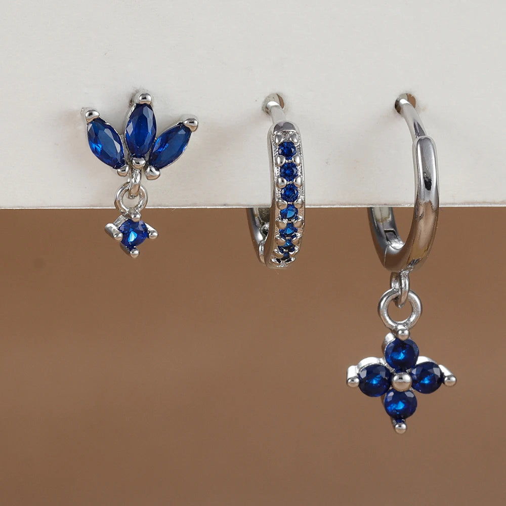 3PCS Zircon Flower Dangle Earrings Set – Stainless Steel