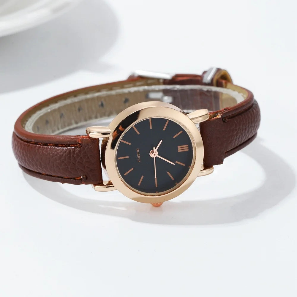 Women’s Fashion Arabic Dial Quartz Watch – Leather Band Wristwatch