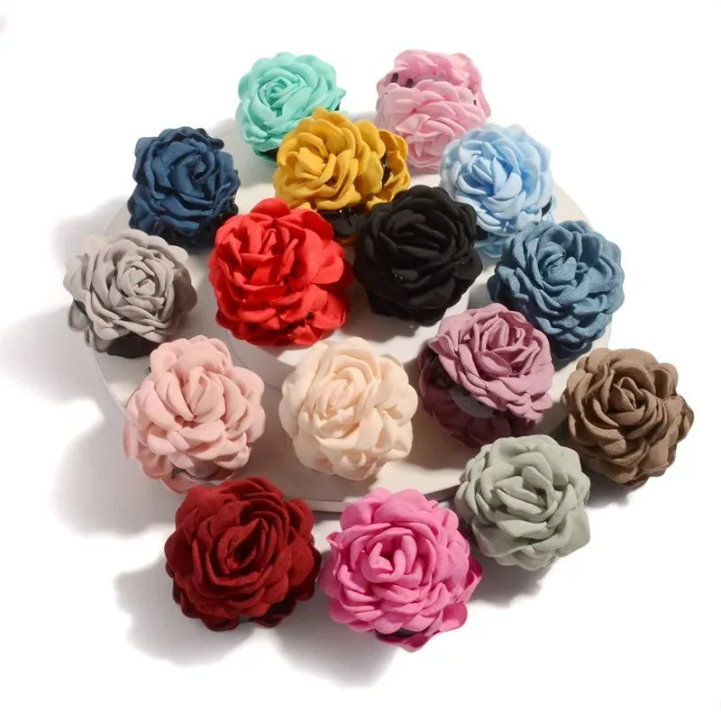 16 Colors Cotton Fabric Rose Flower Hair Claw Clips