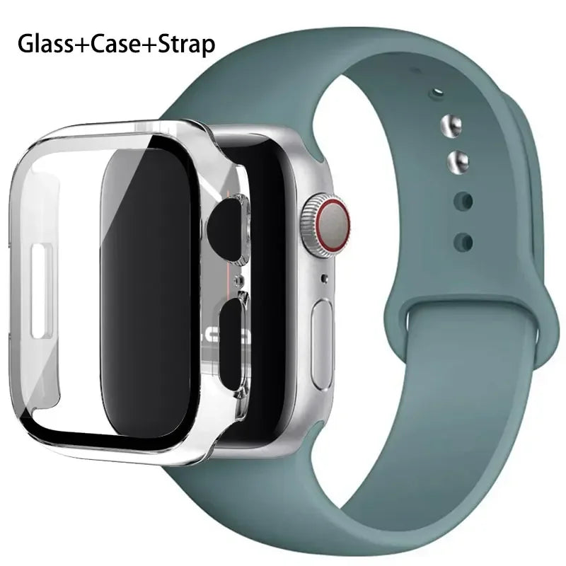 Glass + Case + Silicone Strap Set for Apple Watch 38mm–45mm