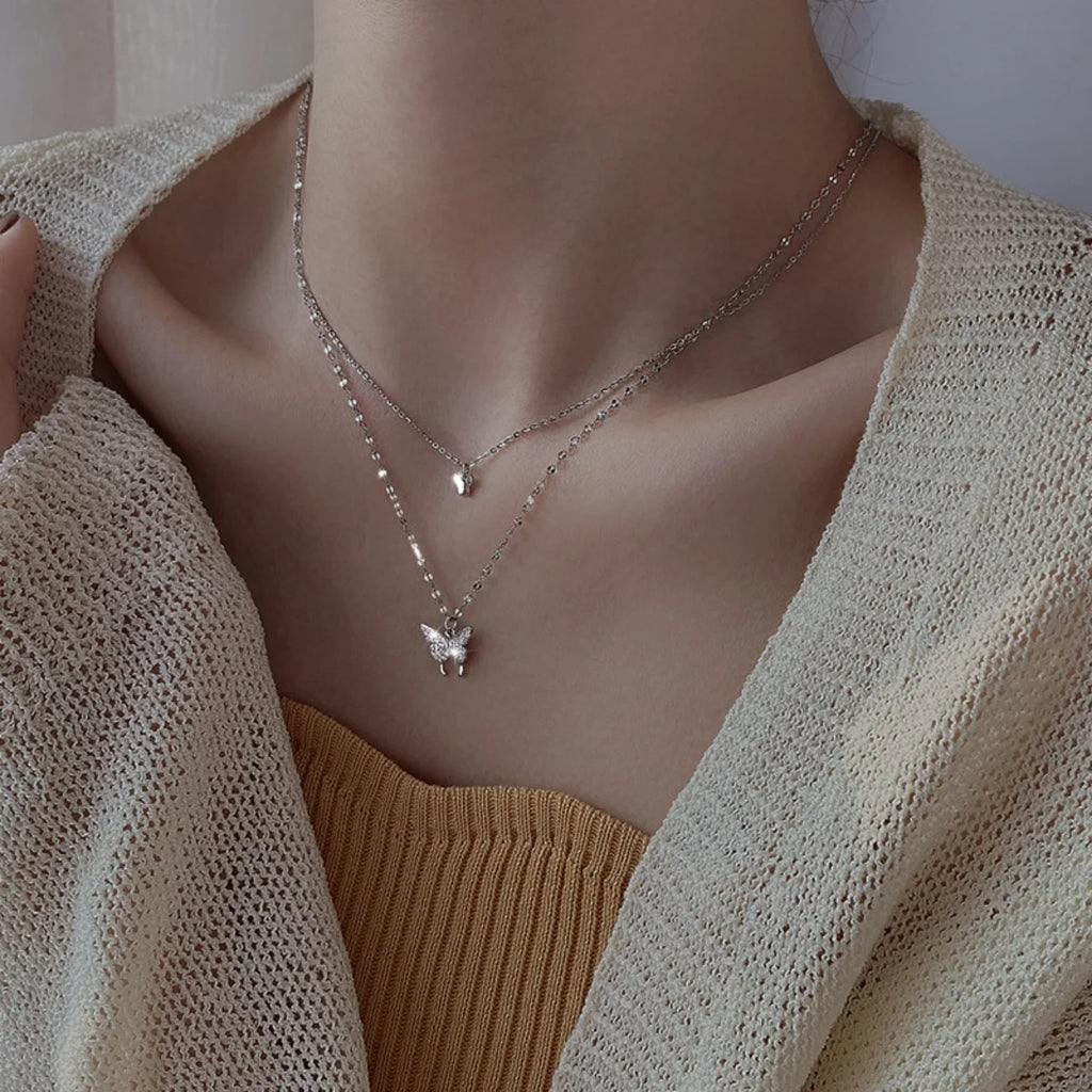 Shiny Double Layer Butterfly Necklace