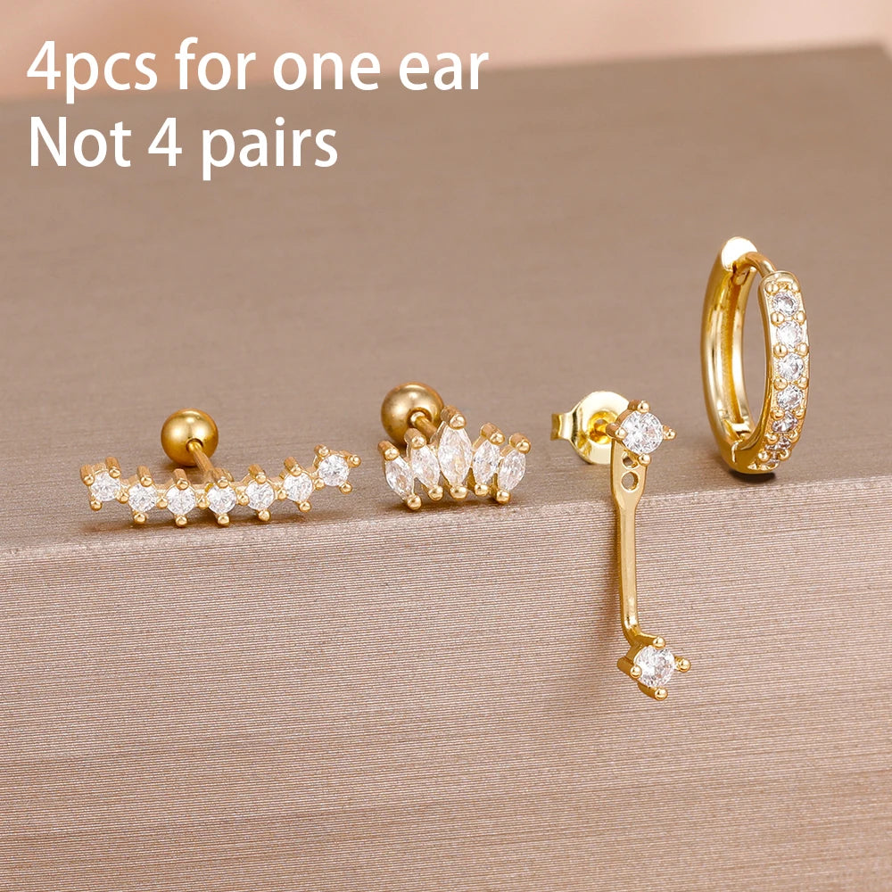 4PCS Stainless Steel Huggie Hoop Earrings Set