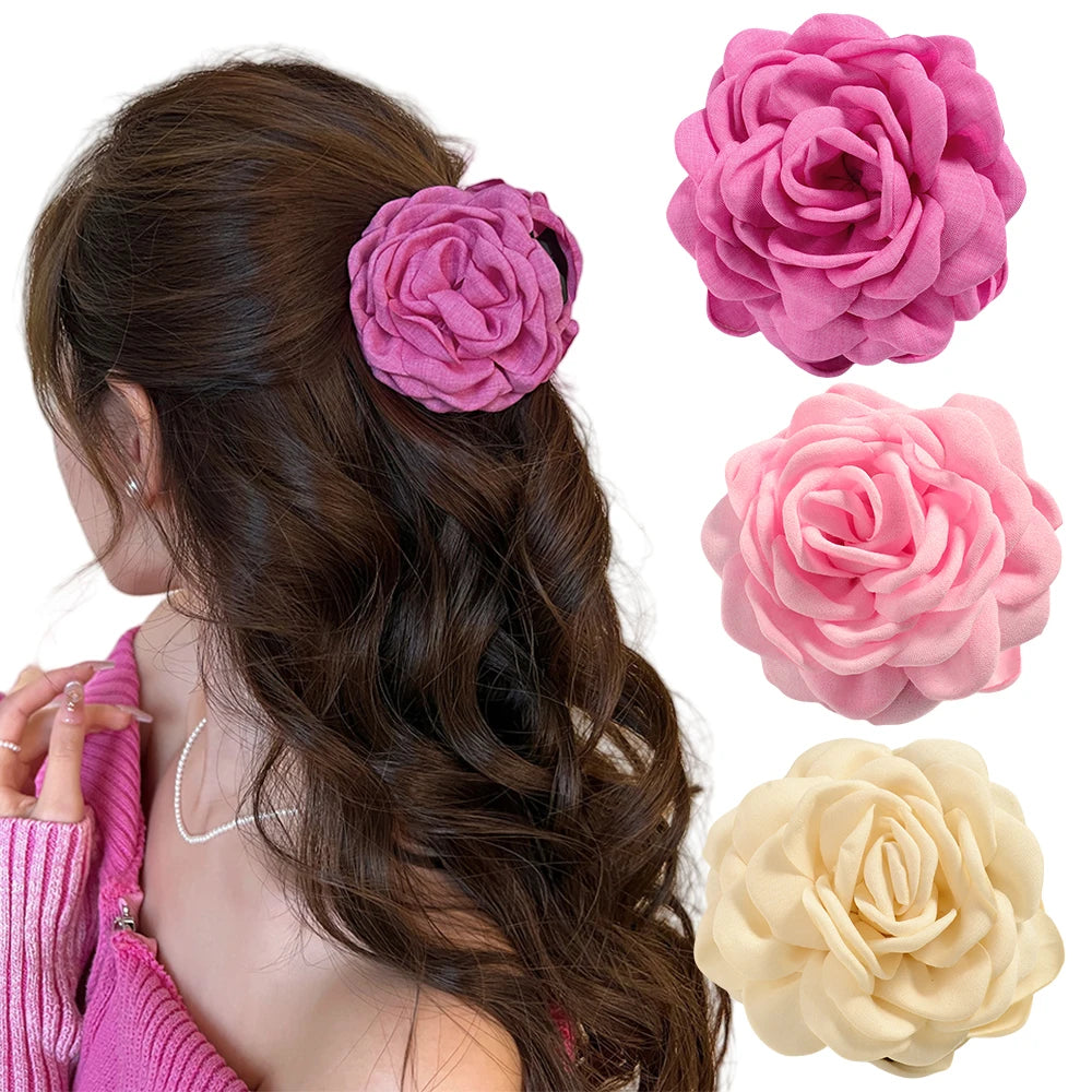 16 Colors Cotton Fabric Rose Flower Hair Claw Clips