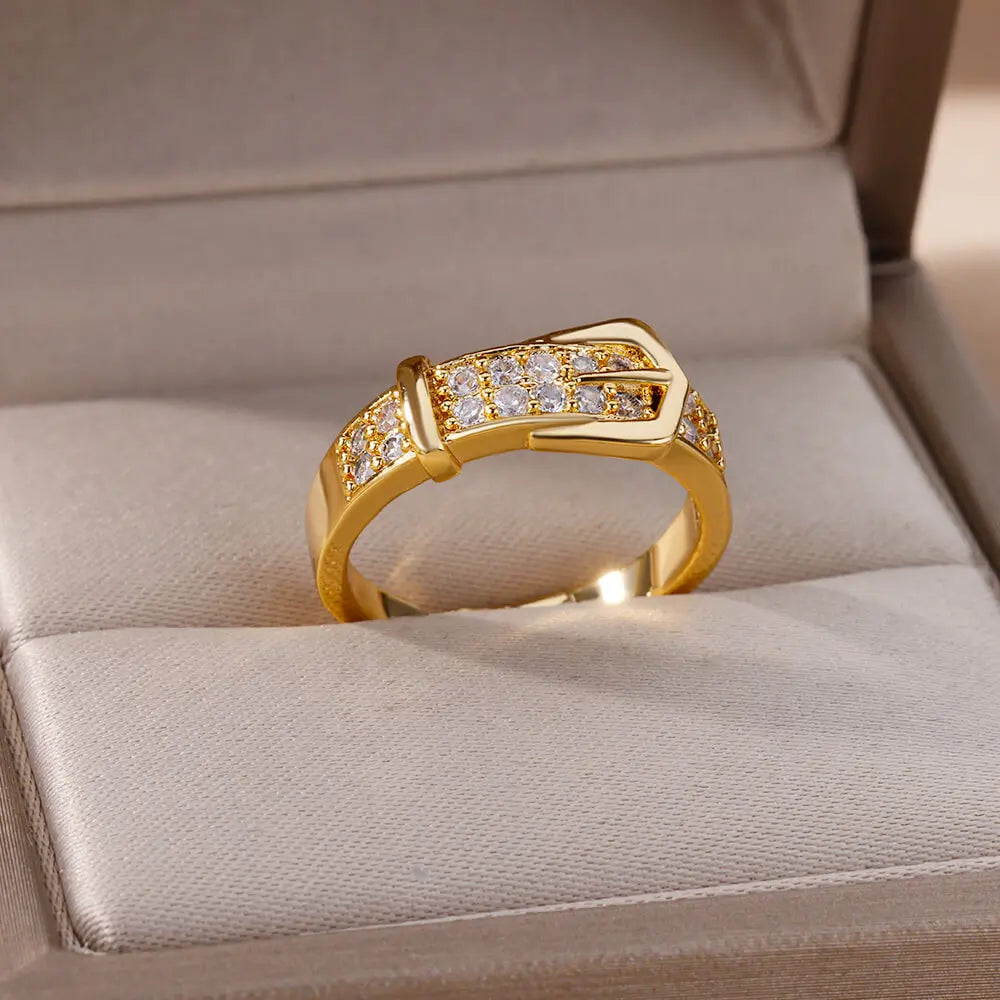 Stainless Steel Zircon Belt Ring