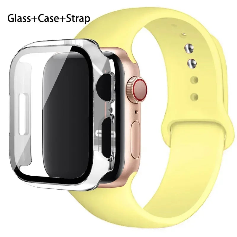 Glass + Case + Silicone Strap Set for Apple Watch 38mm–45mm