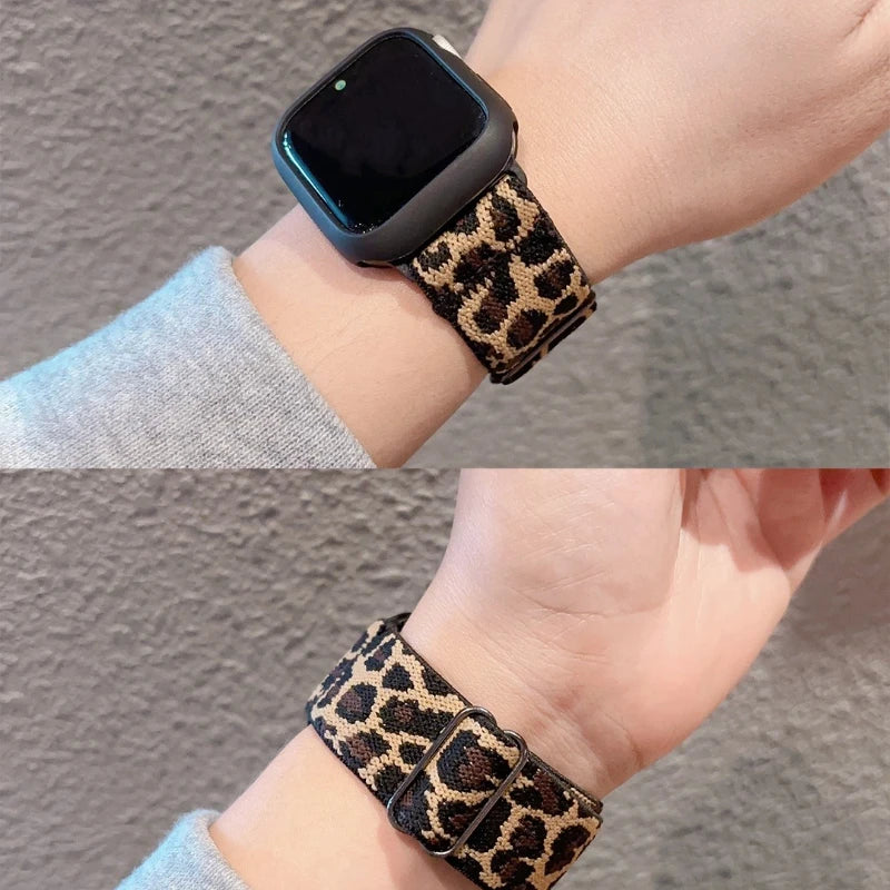 Fashion Leopard Nylon Strap for Apple Watch 38mm–49mm