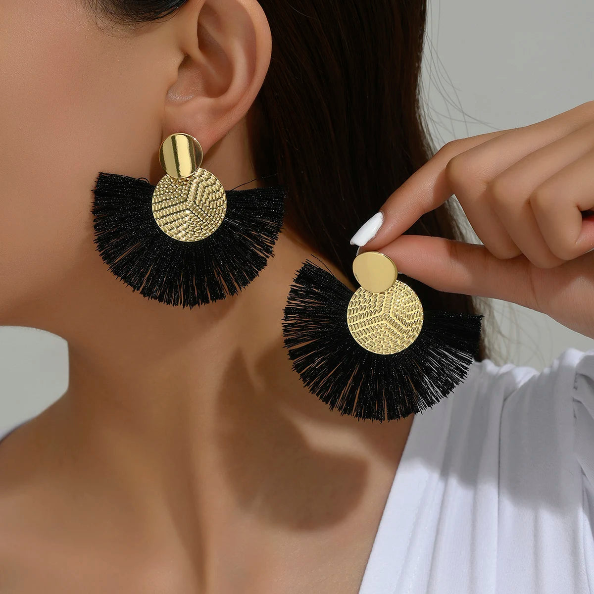 Bohemian White Tassel Fringe Dangle Earrings