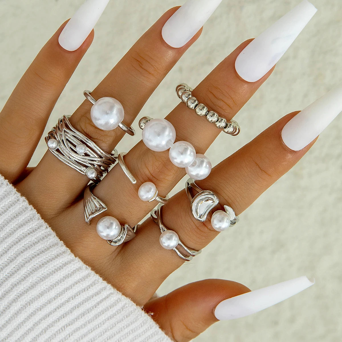 Luxury Pearl Open Ring Set – Gold Jewelry