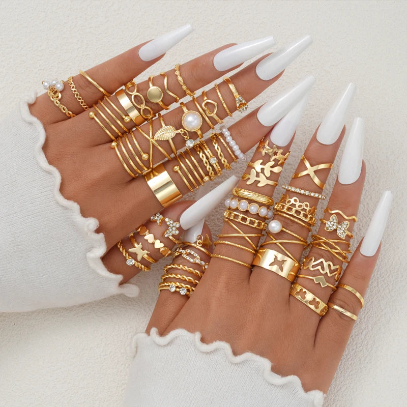 Vintage Gold Rings Set – 58PCS