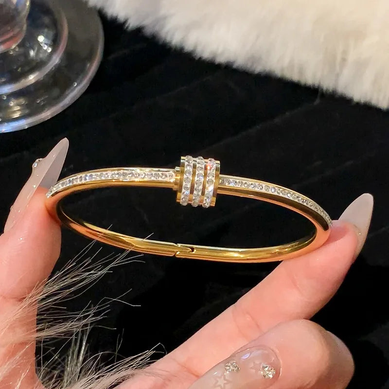 Gold Stainless Steel Titanium Roman Bangle Bracelet