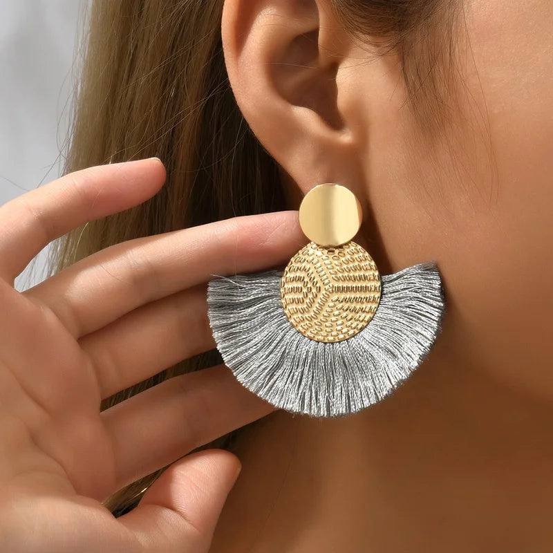 Bohemian White Tassel Fringe Dangle Earrings