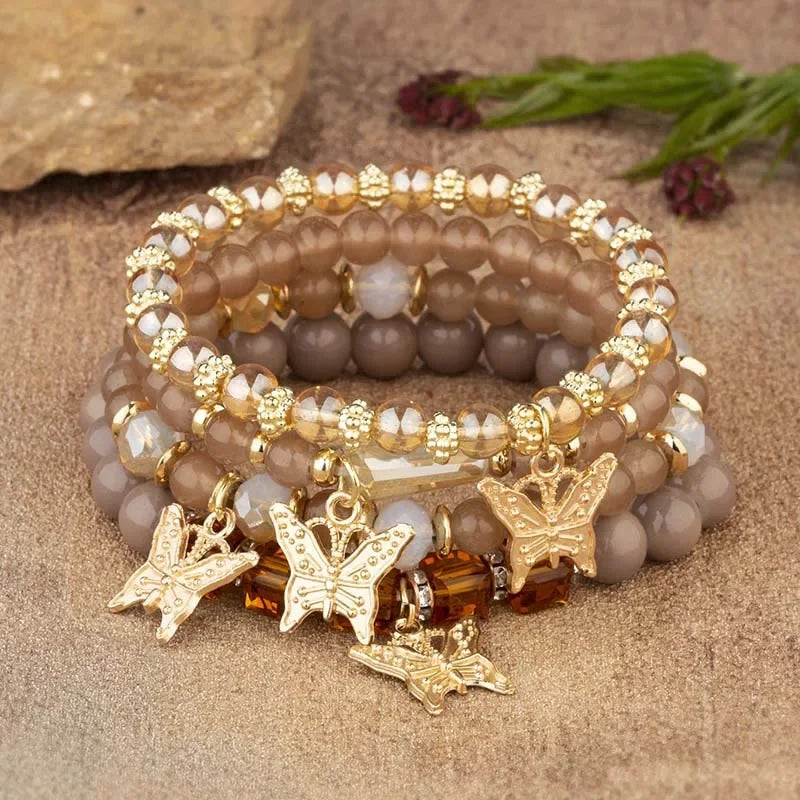 4PCS Butterfly Beaded Bracelet Set