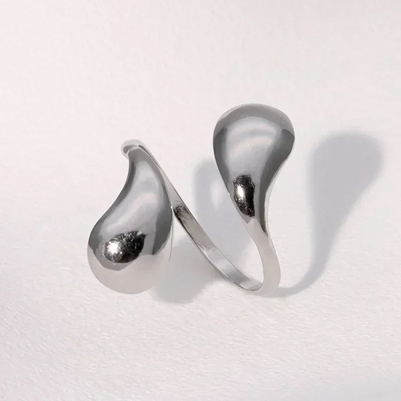 Stainless Steel Wave Open Ring – Gold
