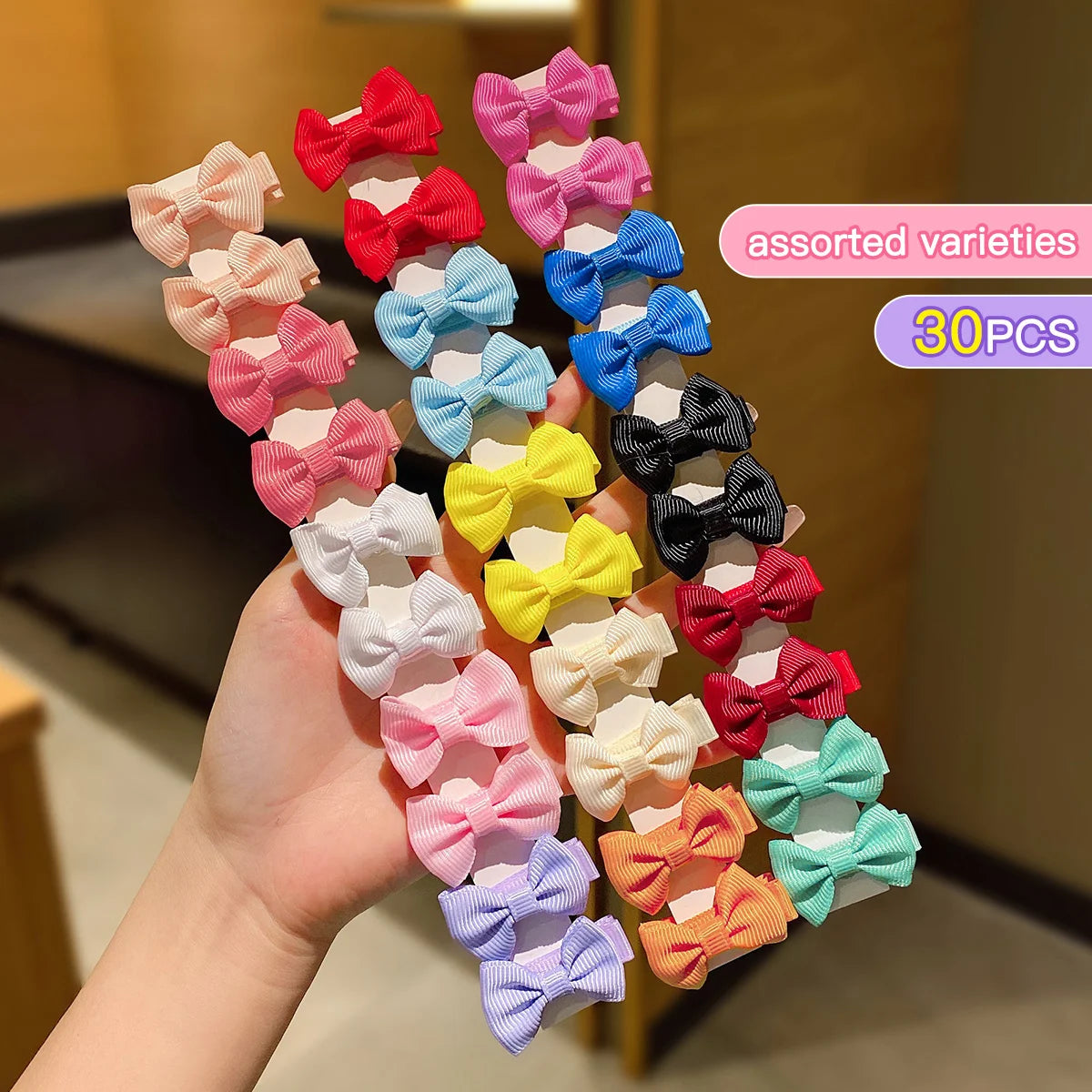 30 Colored Random Bow Fabric Hair Clips